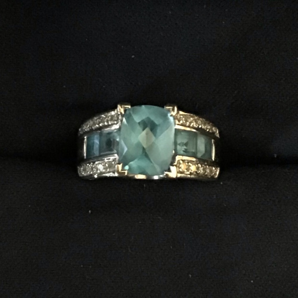 14K White Gold Genuine Blue Topaz and Diamond Ring